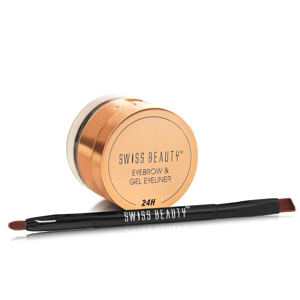 Swiss Beauty Waterproof Eyebrow & Gel Eyeliner 2 In 1 With Brush | Smudge Proof Gel Eyeliner And Eyebrow Definer Pencil  - 3 g + 4 g, Black