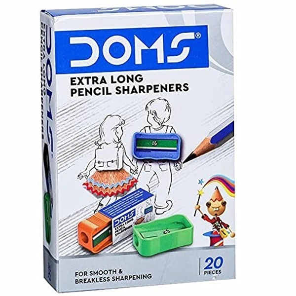 DOMS Non-Toxic Extra Long Multicoloured Pencil Sharpener | Box Pack, 20 Pieces | Smooth & Breakless Sharpening | Pack of 20 x 2 Set