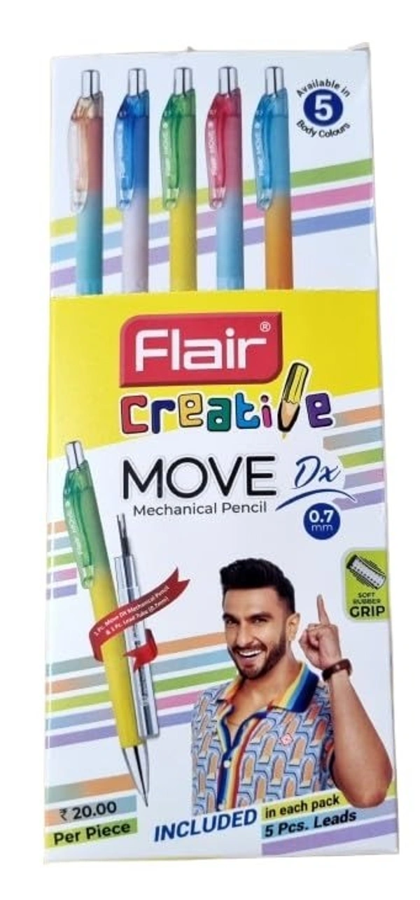 FLAIR MOVE Dx 0.7 mm 2B Mechanical Extra Dark Pencil| Premium Matt Finish Multicolor Pastel Shades Body, Comfortable Grip & Long Writing| Strong Lead| FREE 5 Leads In Each Pack| Pack of 10 Pencils