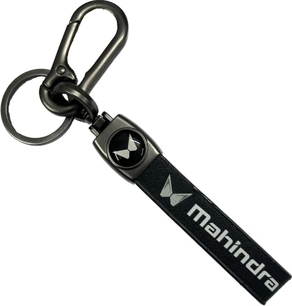Mahindra Leather Car Keychain Stainless Steel Hook Heavy Duty Keychain - Black