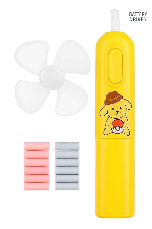 iSAA Store Cute Cartoon Print Electric Pencil Erasers with Fan and 12 Refills Set for Kids, Battery Operated Automatic Pencil Eraser (Panda) - Yellow