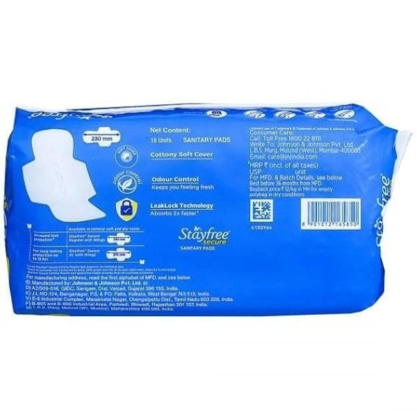 Stayfree Secure Cottony Soft Cover with Wings Sanitary Pads - Regular 18 Count  - 