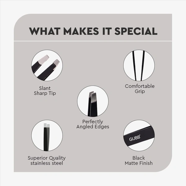 GUBB Slant Tip Tweezer for Eyebrows, Ingrown Hair, and Facial Hair - Best Eyebrow Sharp Tweezer for Women and Men - Ideal Facial Hair Plucker for Painless Removal.