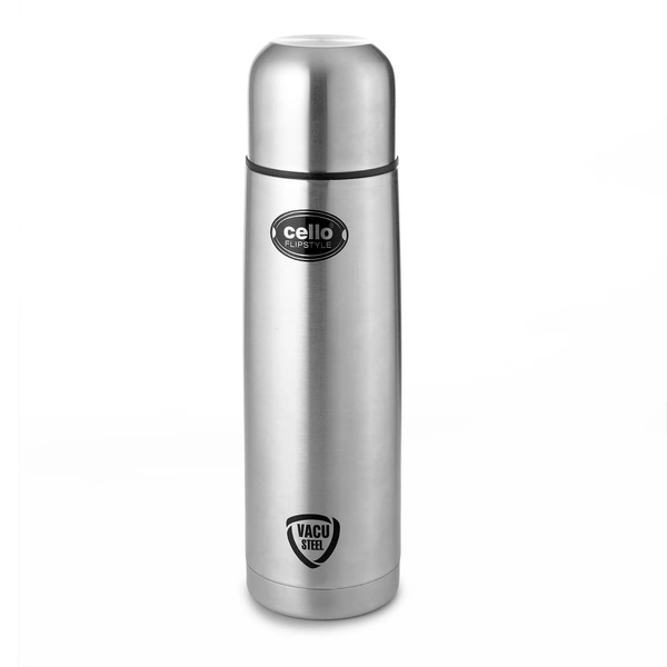 Cello Flipstyle Thermosteel Water Bottle with Jacket 1000ml, Silver | 24 Hours Hot and Cold | Double Walled | Vacuum Insulated Flip Lid Flask Bottle | Perfect for Water, Tea, Coffee & Cold Beverages - 1000 ML, Multi-color