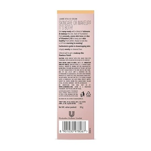 Lakme 9 to 5 CC Cream | Light Face Makeup with Natural Coverage | SPF 30 - Tinted Moisturizer to Brighten Skin, Conceal Dark Spots - 30g