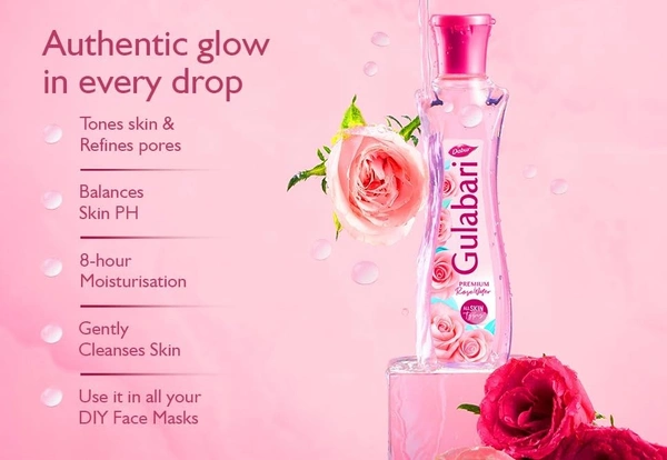 Dabur Gulabari Premium Rose Water - 400ml  | With No Paraben | Cleanses, Hydrates & Moisturises Skin | Balances & Restores Skin's pH...