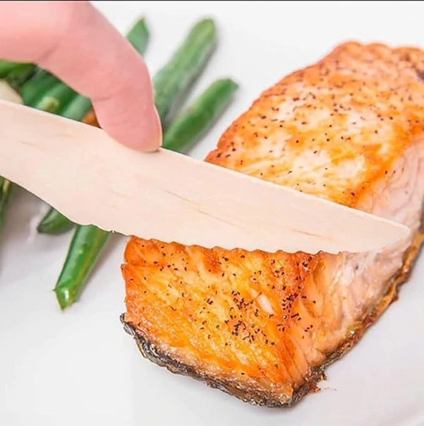 Biodegradable Knife Disposable Cutlery Set | Bamboo & Wooden Eco-Friendly Forks, Spoons, Sporks | Compostable Disposable Utensils Party Pack | 25 Piece Wooden Knife Set