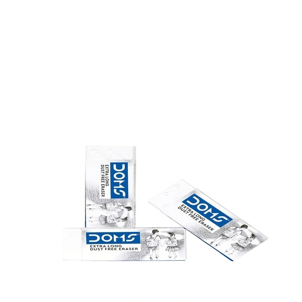 Doms Non-Toxic Dust Free Extra Long Eraser Box Pack | For Clean & Clear Erasing | Stationery Gift Item For Kids & Students | Pack of 20 Pieces