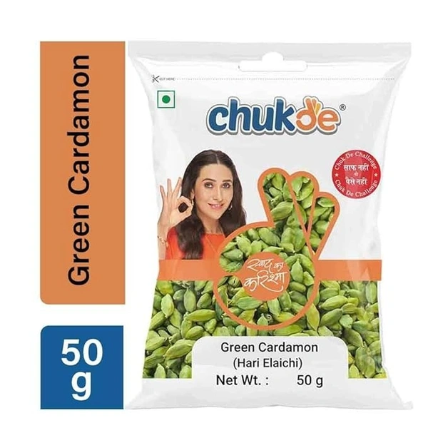 Chukde - Hari Elaichi (1.76 OZ) - Green Cardamom - Authentic Indian Spice - Bold Flavor & Fresh Aroma - Ideal for Tea, Desserts & Curry - Whole Spices - 50 Gram - 50g, Green
