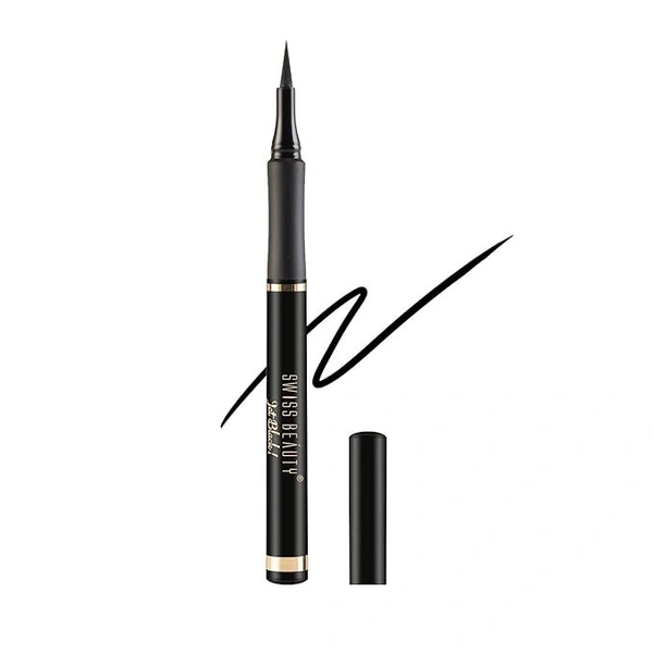 SWISS BEAUTY Waterproof And Long Wearing Bold Felt Tip Pen Glossy Eyeliner | Smudge Proof Eye Makeup | Quick Drying | Black, 1.2Ml - 1.2ML, Black