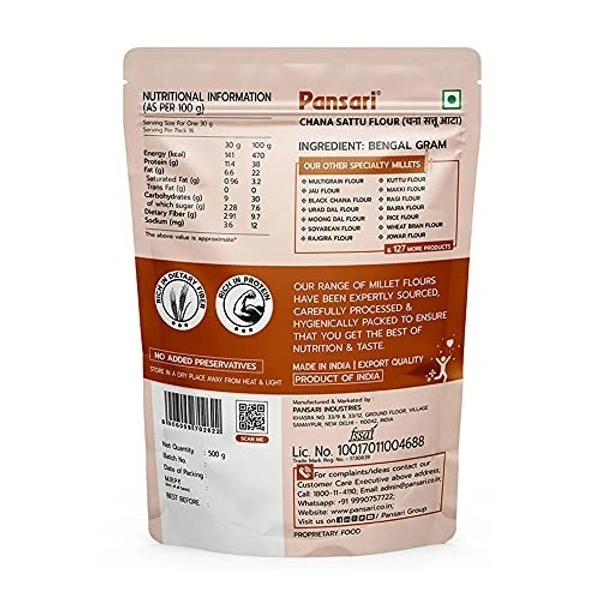 Pansari Roasted Chana Flour 500gm – High Protein, High Fiber, Low Sodium, Cholesterol-Free, Gluten-Free| For Healthy & Energetic Life