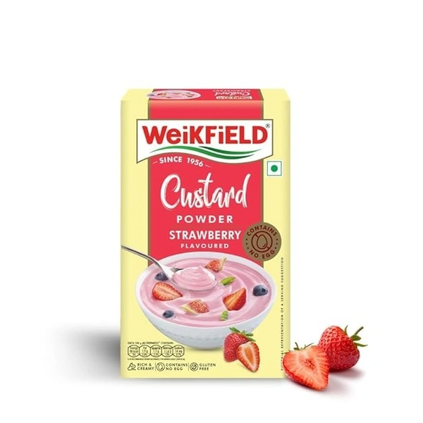 Weikfield Custard Powder | Strawberry Flavor | Makes Smooth & Creamy Custard | 75g Carton