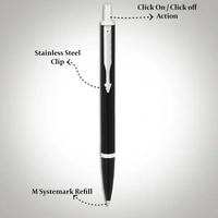 Parker Latitude Matte Black Chrome Trim Ball Pen | Blue Ink | Black Body Color | Sleek and streamlined design with a refined finish