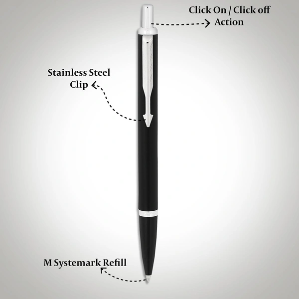 Parker Latitude Matte Black Chrome Trim Ball Pen | Blue Ink | Black Body Color | Sleek and streamlined design with a refined finish