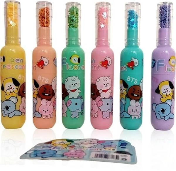Bottle Shape Highlighters, Fine Grip Highlighter, 6 Bottle Shape Cartoon Print Highlighter Set, (Multi-coloured 6pcs)