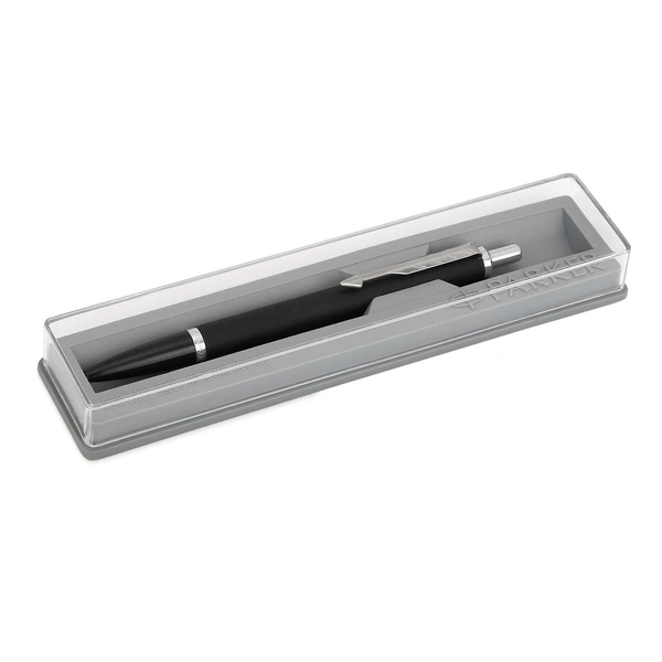 Parker Latitude Matte Black Chrome Trim Ball Pen | Blue Ink | Black Body Color | Sleek and streamlined design with a refined finish