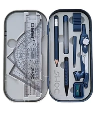 DOMS ISRO Mathematical Drawing Instrument Geometry Box| Total 11 Mathematical Instruments| Dual-Sided Tray For Easy Access to Instruments - Blue