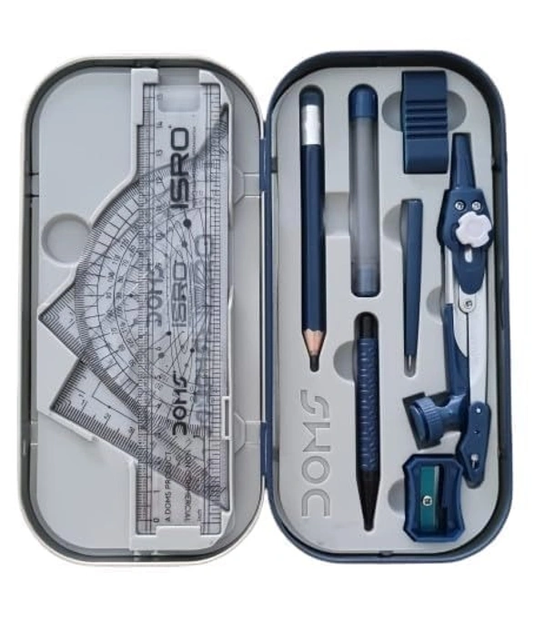 DOMS ISRO Mathematical Drawing Instrument Geometry Box| Total 11 Mathematical Instruments| Dual-Sided Tray For Easy Access to Instruments - Blue