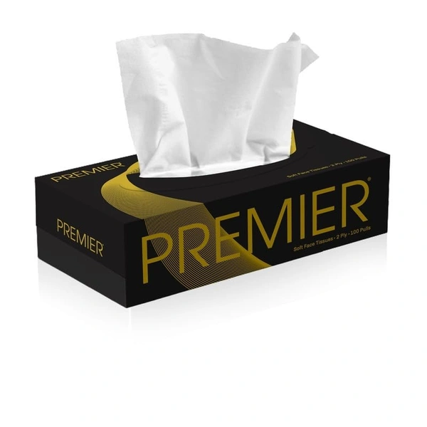 Premier Soft Face Tissue | Paper Box 2ply 100 Pulls Per Box  | Soft & Absorbent Facial Tissues | Disposable Tissues for home, Car tissue box, Office Use tissue paper - 20 * 20 cm, White