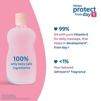 Johnson's Baby Oil with Vitamin E, Non-Sticky for easy spread and massage, 200ml