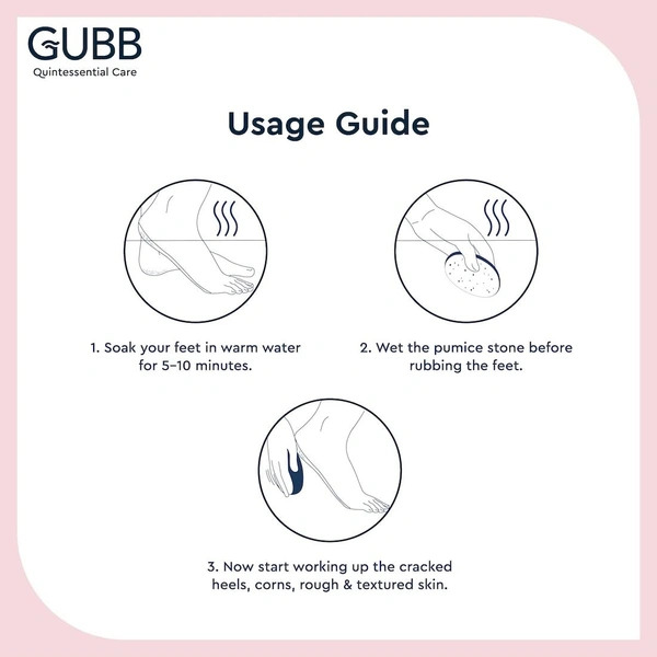 GUBB Pumice Stone For Feet Dead Skin Removal|Pedicure Tool With Rubber Grip - Removes dirt & dead cells | Great exfoliation tool |Moisturizes crack heels |Works efficiently on dry skin