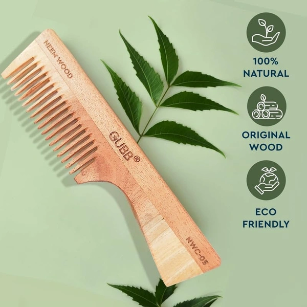 GUBB Detangling Neem Comb With Handle – Effortless Detangling, Frizz Control, and Shine | Ideal for Men and Women