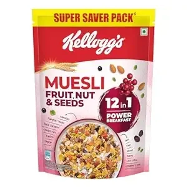 Kellogg's Muesli Fruit Nut & Seeds 500G | 12-In-1 Power Breakfast | India'S No. 1 Muesli | Multigrain Breakfast Cereal