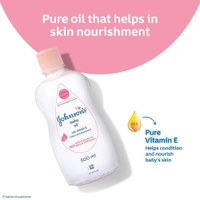 Johnson's Baby Oil with Vitamin E, Non-Sticky for easy spread and massage, 200ml