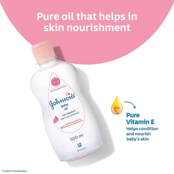 Johnson's Baby Oil with Vitamin E, Non-Sticky for easy spread and massage, 200ml