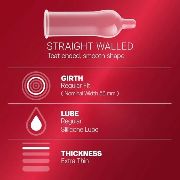 Durex Condoms, Extra Thin For Extra Sensation - Pack of 10N Condoms - 180mm