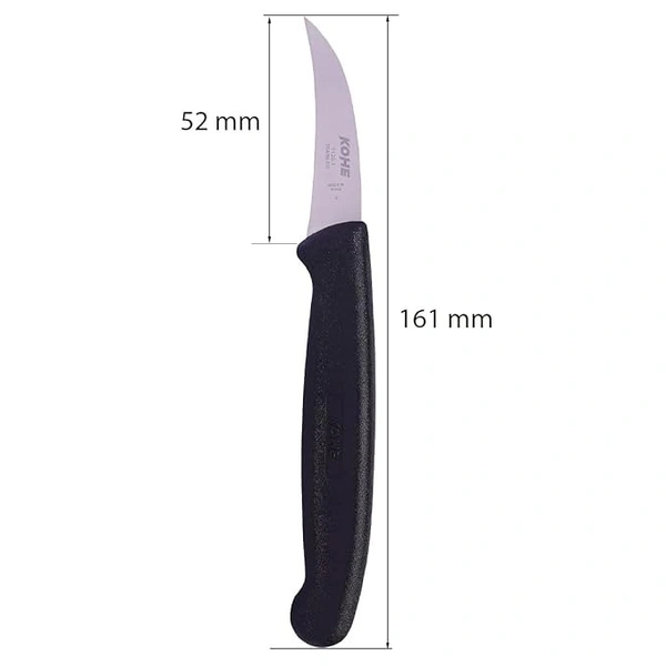 KOHE Curved Paring Knife, Stainless Steel Vegetable & Fruit Cutting Carving Blade Knife for Professional and House Use (1120.1 Black) - 161 mm, Black