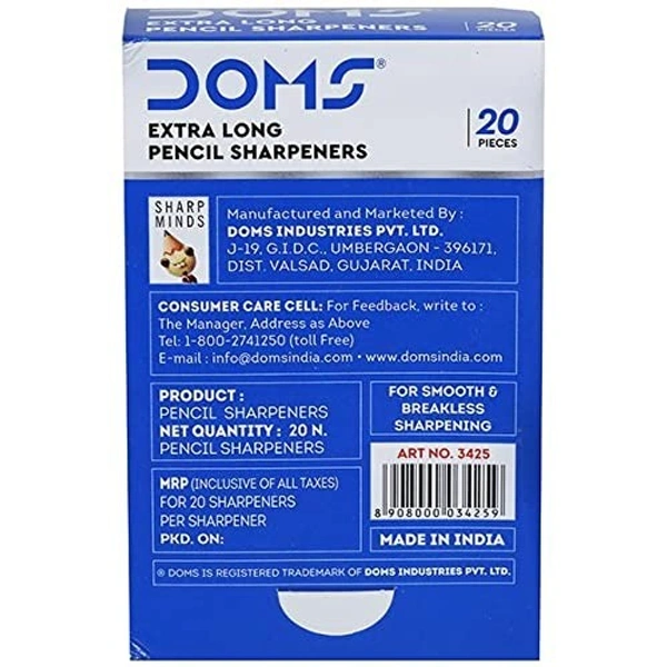 DOMS Non-Toxic Extra Long Multicoloured Pencil Sharpener | Box Pack, 20 Pieces | Smooth & Breakless Sharpening | Pack of 20 x 2 Set