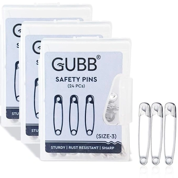 GUBB Safety Pins Medium Size | Perfect for Clothes, Crafts, Sewing, Pinning and More | Pack of 3