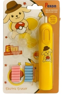 iSAA Store Cute Cartoon Print Electric Pencil Erasers with Fan and 12 Refills Set for Kids, Battery Operated Automatic Pencil Eraser (Panda) - Yellow