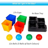 Generic Toy Mall Bounce & Battle with 4 Base Trays, 17 Cups & 12 Balls Game Series for Kids - Multi-color