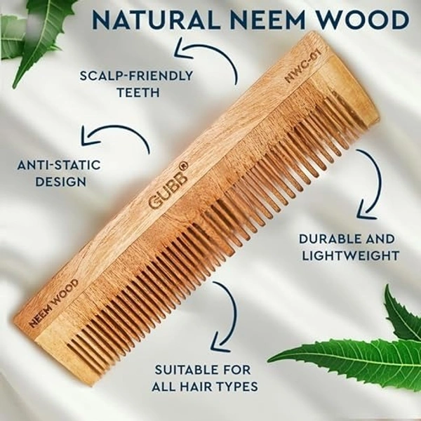 GUBB All-Purpose Neem Comb - Detangle, Control Frizz, and Add Shine | Perfect Neem Comb for Men and Women small