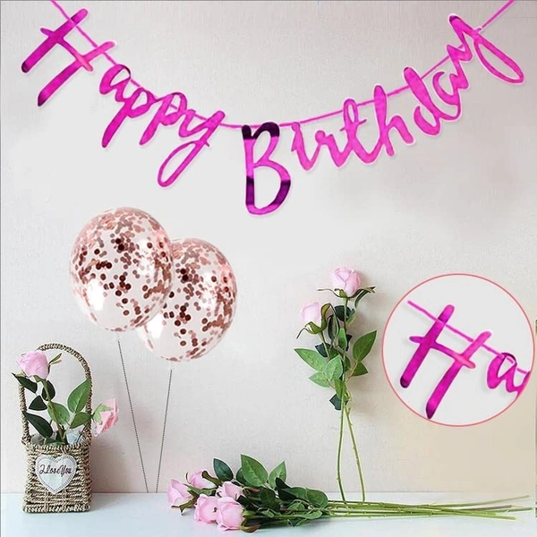 Happy Birthday Party Cursive Metallic Banner  - Red