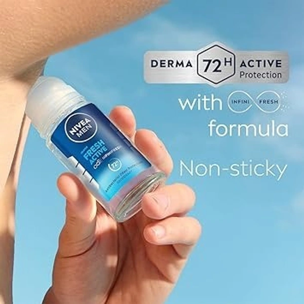 NIVEA MEN Fresh Active 50ml Deo Underarm Roll On | With Fresh Ocean Extracts Scent| 72 H Freshness| 0% Alcohol | Dermatologically Approved & Paraben...