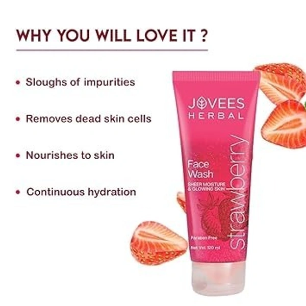 Jovees Herbal Strawberry Face Wash For Hydrating & Glowing Skin with Strawberry Ext. | Gentle Cleanser For Brightens, Removes Pigmentation | For Normal 120 ml 8906007670142