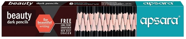 Apsara Beauty Pencils, Hexagonal Body for Strong Grip, Classic Black Design for Premium Look, Good Handwriting, Free Sharpener & Eraser, Non-toxic (Pack of 10 Pencils)