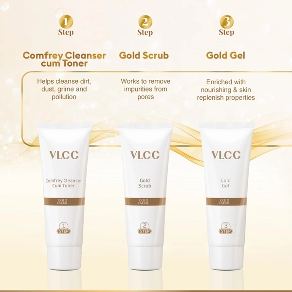 VLCC Gold Facial Kit, Bright & Glowing Skin - 60g | Pamper your Skin for a Luminous Glow | Parlour Glow with 24K Gold Bhasma, Rose Extracts, Turmeric...