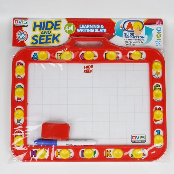 Avis Educational Hide & Seek Slate Writing Board 2 in 1 to Write and Learn Their Preschool Lessons for Kids (Red Colour) - 27 * 20 * 3 Cm, Red