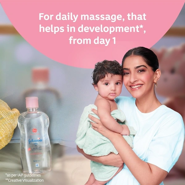 Johnson's Baby Oil with Vitamin E, Non-Sticky for easy spread and massage, 200ml