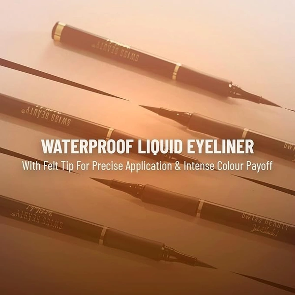 SWISS BEAUTY Waterproof And Long Wearing Bold Felt Tip Pen Glossy Eyeliner | Smudge Proof Eye Makeup | Quick Drying | Black, 1.2Ml - 1.2ML, Black