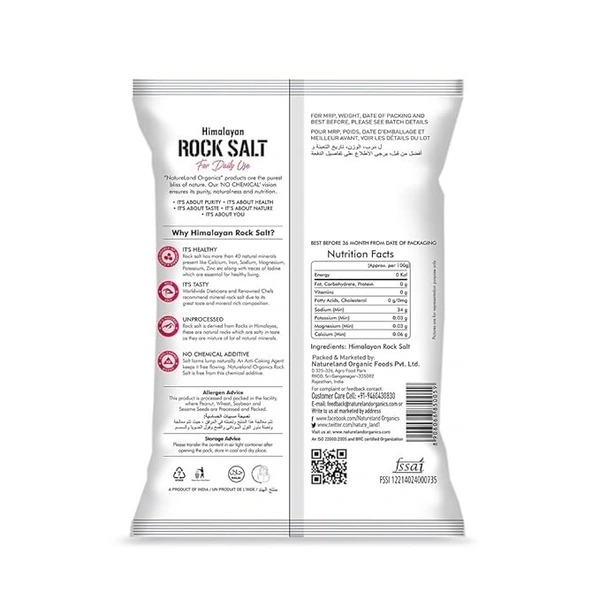 Natureland Organics Himalayan Pink Rock Salt  Organic Rock Salt - 1 kg