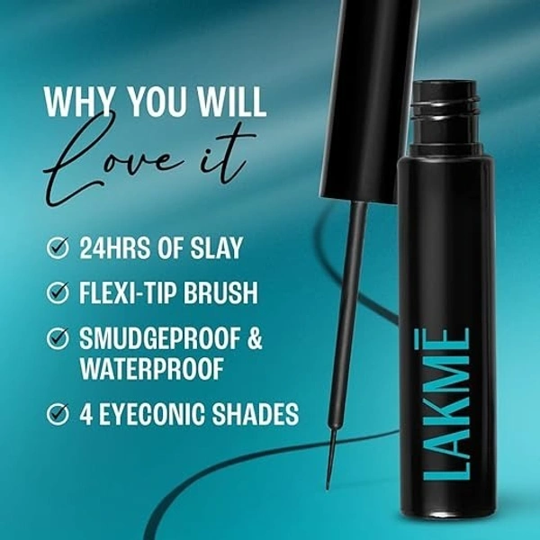 Lakme Eyeconic Liquid Eye Liner, Black, Long Lasting Matte Waterproof Liner - Smudge Proof, Transfer Proof Eye Makeup for 24 hrs - 4.5ML, Black