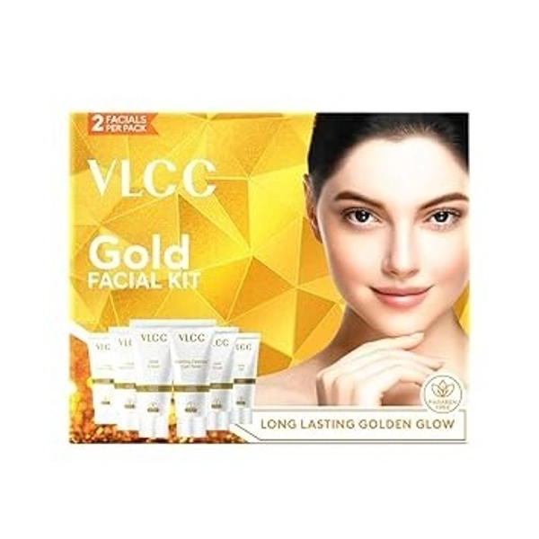 VLCC Gold Facial Kit, Bright & Glowing Skin - 60g | Pamper your Skin for a Luminous Glow | Parlour Glow with 24K Gold Bhasma, Rose Extracts, Turmeric...