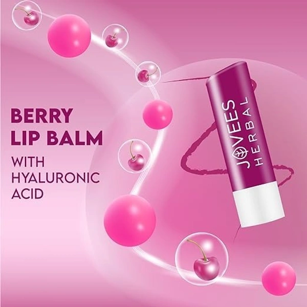 Jovees Herbal Berry Lip Balm with Hyaluronic Acid | 24 Hour Hydration | Rejuvenates Dry and Chapped Lips | Gives Soft & Supple Lips 5g