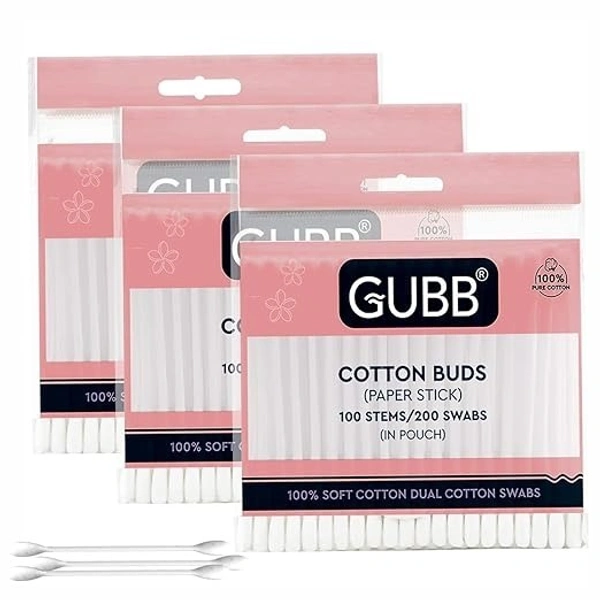 GUBB Cotton Buds Paper Stick In Pouch 100S, 