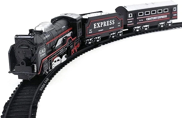 Rail King Intelligent Classical Smoke Train – Rechargeable 16–Piece Set with Tracks, Locomotive & Carriages, Featuring Light, Sound & Realistic Water Smoke for Kids  - 24 x 20 x 3.5 cm, Multi-color